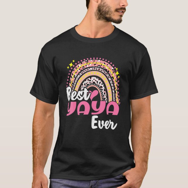 Best Yaya Ever Funny Pink Leopard Regenbogenmütter T-Shirt (Vorderseite)