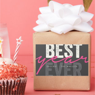 Best Year Ever Handwriting Script Moderner Urlaub Rechteckiger Aufkleber