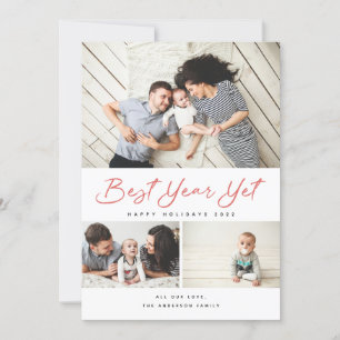 Best Year yet Modern Red Script 3 Collage Foto Feiertagskarte