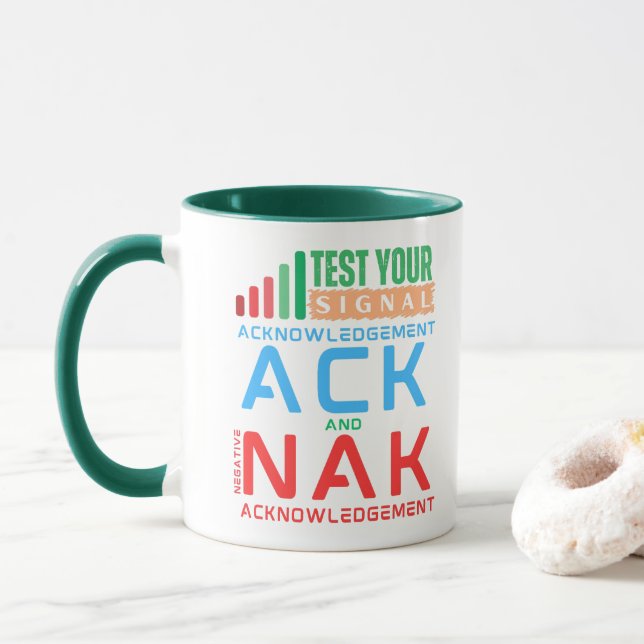 Bestätigung ACK und NAK in Datennetzwerken Tasse (Mit Donut)