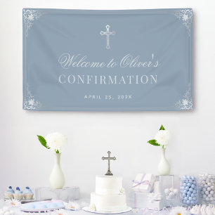 Bestätigung Boy Dusty Blue Vintage Kreuz Elegant Banner