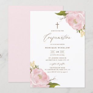 Bestätigung der Aquarellfarben-rosa-Peonies Einladung