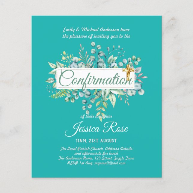 Bestätigung Einladungen Eukalyptus Greenery Budge (Vorderseite)