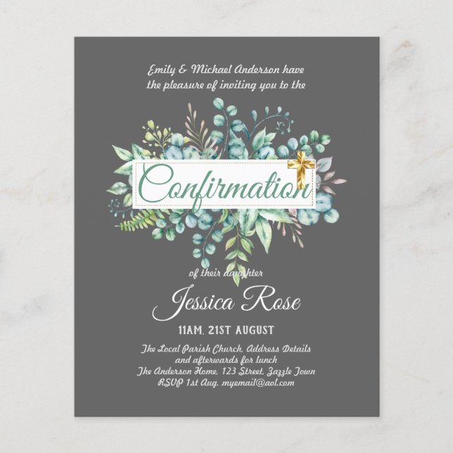 Bestätigung Einladungen Eukalyptus Greenery Budge (Vorderseite)