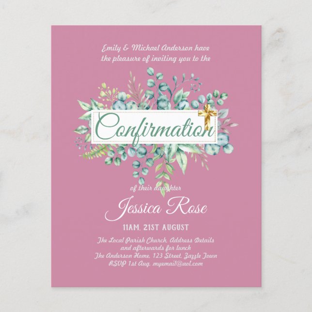 Bestätigung Einladungen Eukalyptus Greenery Budge (Vorderseite)