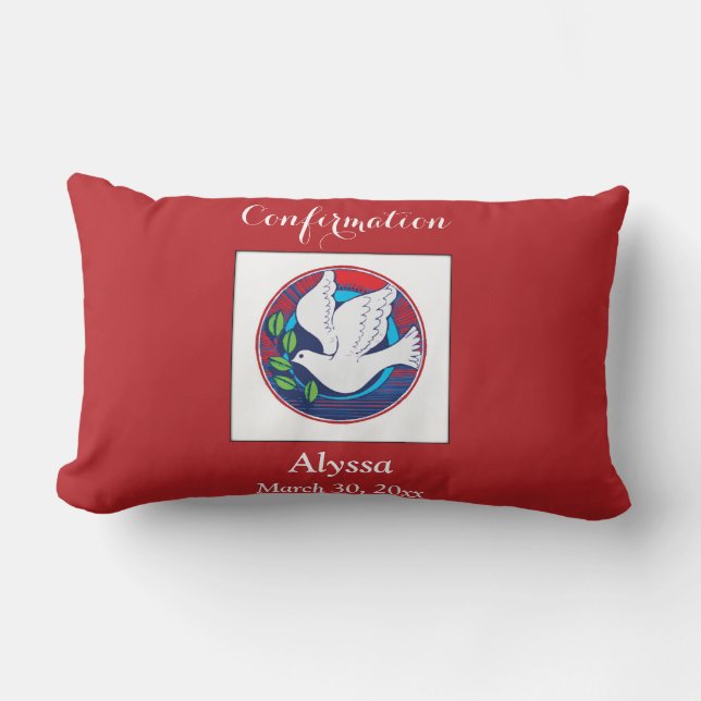 Bestätigung farbenfrohe Taube auf rotem Hintergrun Lendenkissen (Vorderseite)