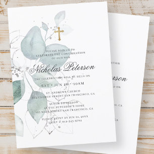 Bestätigung für ihn   Modernes Foliage Gold Cross Einladung