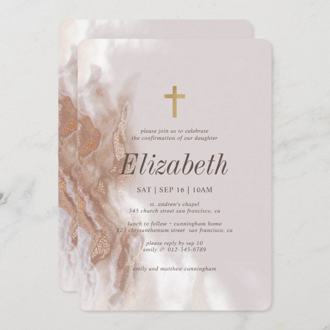 Bestätigung für ihr Gold Watercolor Cross Einladung (Vorne/Hinten)