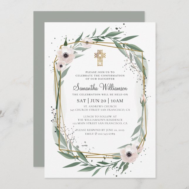 Bestätigung für ihr modernes geometrisches Blumenk Einladung (Vorne/Hinten)