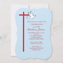 Bestätigung für Sohn mit Kreuz und Taubenblau Einladung
