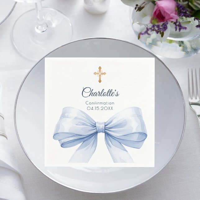 Bestätigung hellblaue Schleife Kreuz Lunch Serviette (Von Creator hochgeladen)