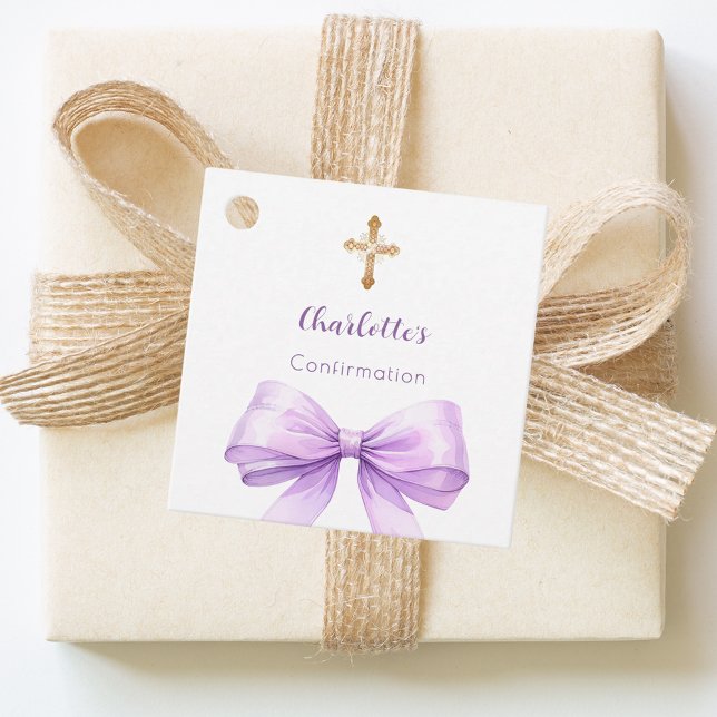 Bestätigung lila Schleife Kreuz Mädchen DIY Geschenkanhänger (Von Creator hochgeladen)