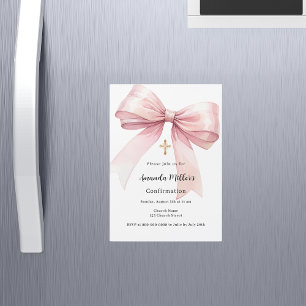 Bestätigung Mädchen mit rosa Schleife Magneteinladung