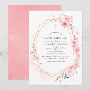 Bestätigung mit rosa Kirschblüten und geometrische Einladung
