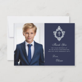Bestätigung Navy Blue Imitate Silver Wappen Boy Fo Dankeskarte