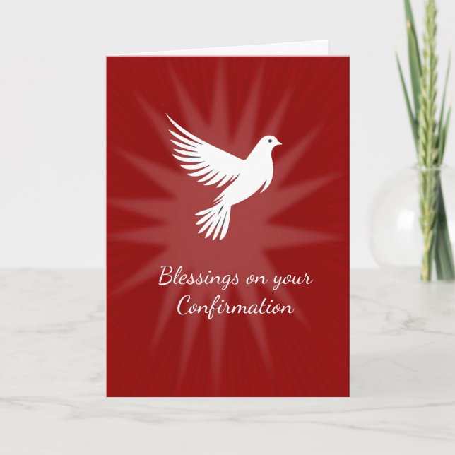 Bestätigung Religiöse Rote Taube Strahlen Design Karte (Vorderseite)