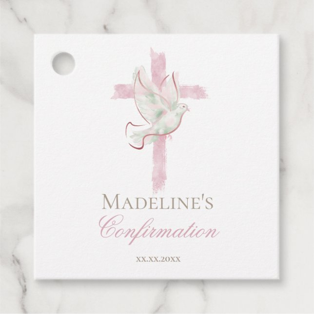 Bestätigung rosa Kreuz Geschenkanhänger (Vorderseite)