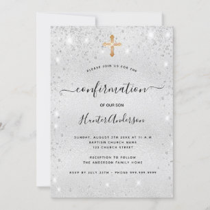 Bestätigung silber Glitzer Junge Mädchen modern Einladung