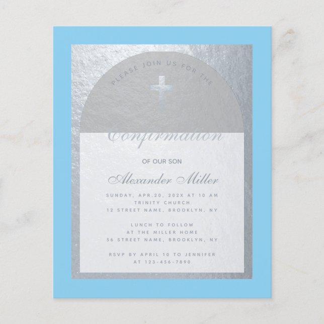 Bestätigung Silver Blue Gray Budget Einladung (Vorderseite)