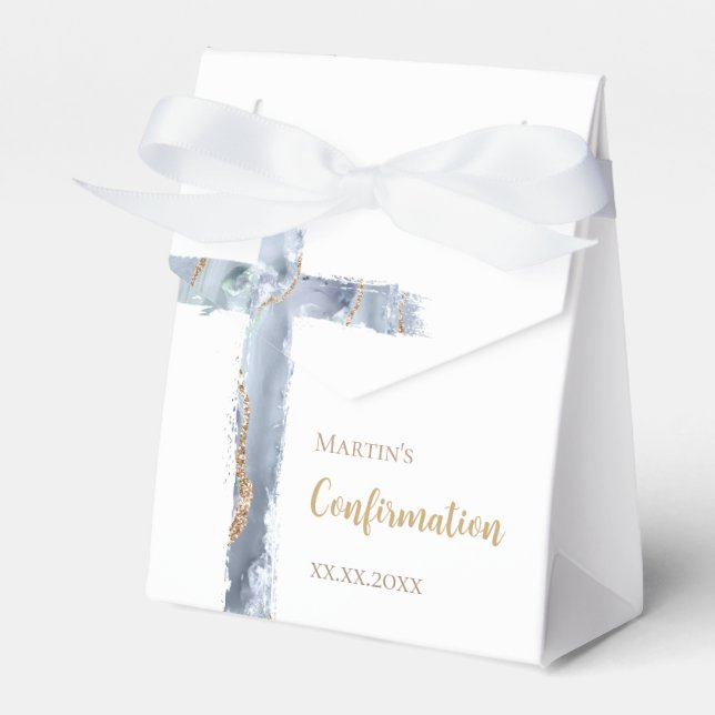 Bestätigung staubblaues Aguatenkreuz Geschenkschachtel (Vorderseite)