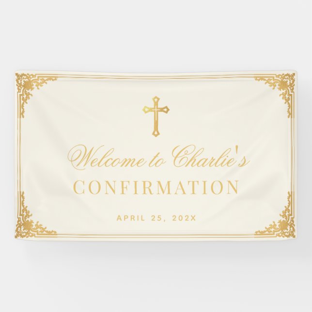 Bestätigung Vintager Imitate Gold Cross Elegante E Banner (Horizontal)