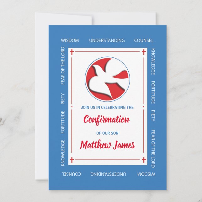 Bestätigung von Son Blue mit Taubeneinladung Einladung (Vorderseite)