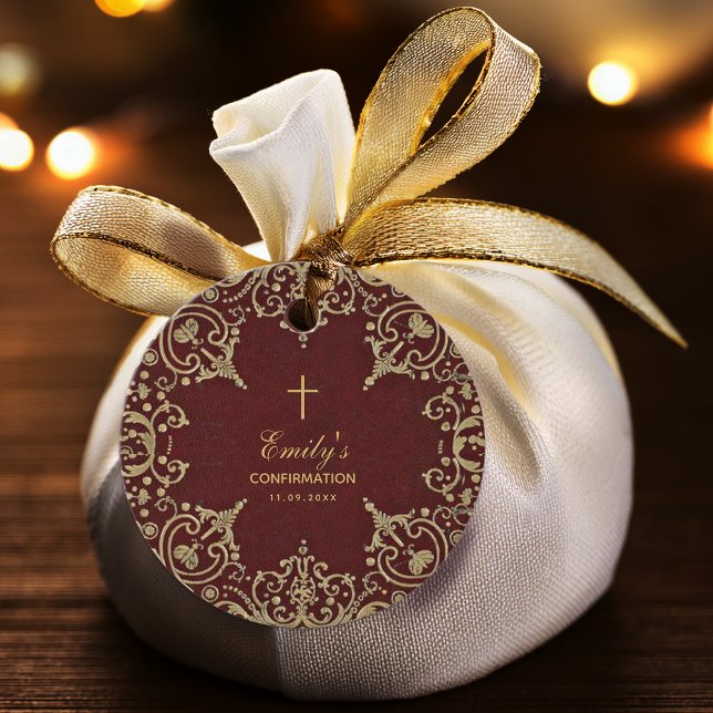 Bestätigung von Vintagem Gold auf Burgunder Roter  Geschenkanhänger (Von Creator hochgeladen)