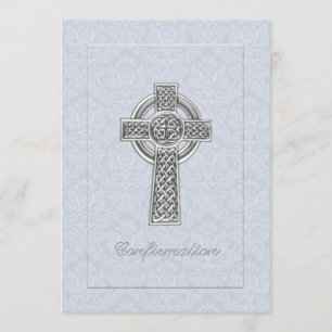 Bestätigungs-blaues Damast-Silber-Kreuz Einladung