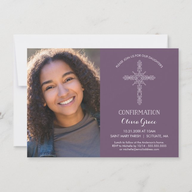 Bestätigungs-Foto-Einladung - laden Sie mit Kreuz Einladung (Vorderseite)