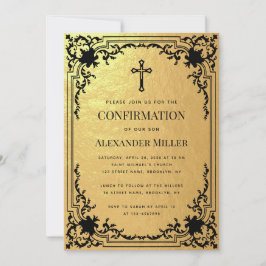 Bestätigungs-Imitats Gold Foil Vintage Cross Luxur Einladung