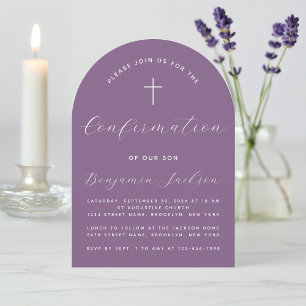 Bestätigungsbogen Dusty Purple Modern Script Kreuz Einladung