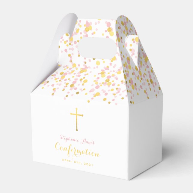 Bestätigungsbox für Rosa und Gold Confetti Geschenkschachtel (Vorderseite)
