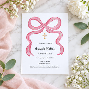 Bestätigungseinladung für Mädchen mit rosa Schleif