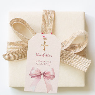 Bestätigungsrosa Schleife elfenbein Kreuz Mädchen Geschenkanhänger