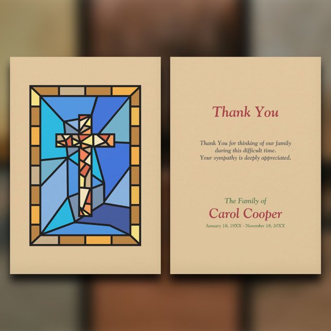Bestattungskarte für festgehaltenes Glas Dankeskarte (Stained Glass Cross Funeral Thank You Card)