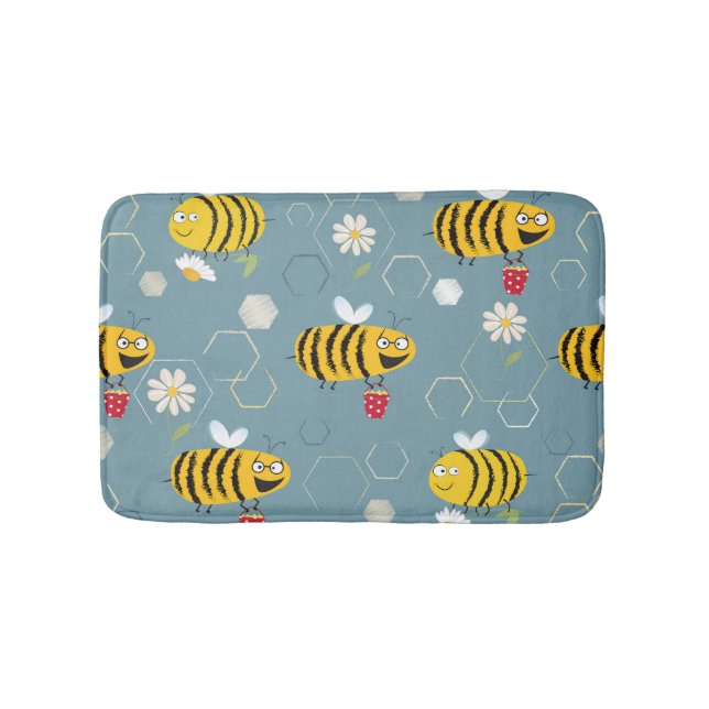 Bestäubende Bienen, blühende Gartenlandschaft. Badematte (Vorderseite)
