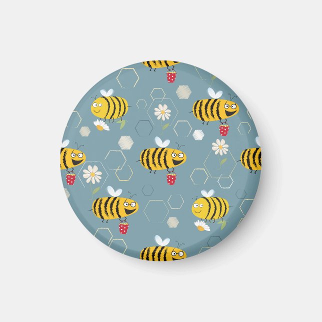 Bestäubende Bienen, blühende Gartenlandschaft. Magnet (Vorne)