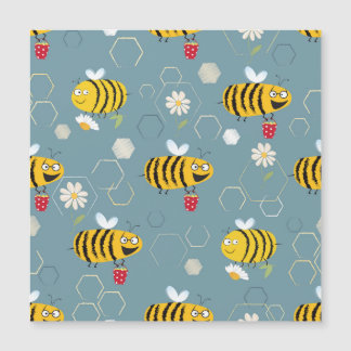 Bestäubende Bienen, blühende Gartenlandschaft. Magnetkarte