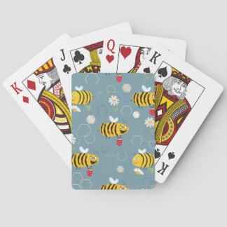 Bestäubende Bienen, blühende Gartenlandschaft. Spielkarten