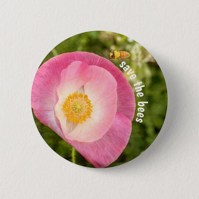 Bestäuber Rettete die Bienen Pink Poppy-Wildblumen Button (Vorderseite)