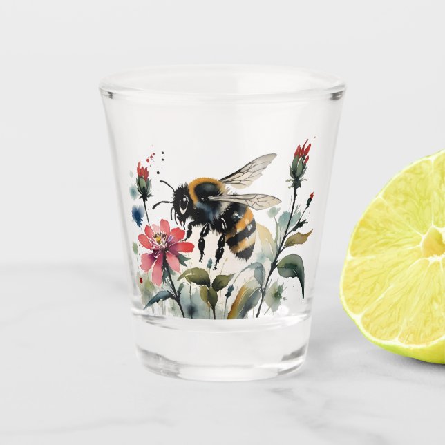 Bestäubung rosa Wildblumen Schnapsglas (Vorderseite)