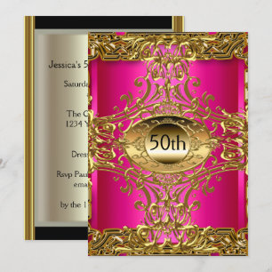 Beste 50. Gold Hot Pink Geburtstagsfeier Einladung