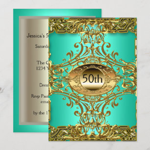Beste 50. Gold Teal Geburtstagsfeier Einladung