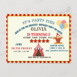 BESTE 5. BIRTHDAY PARTY CIRCUS THEMA POSTKARTE
