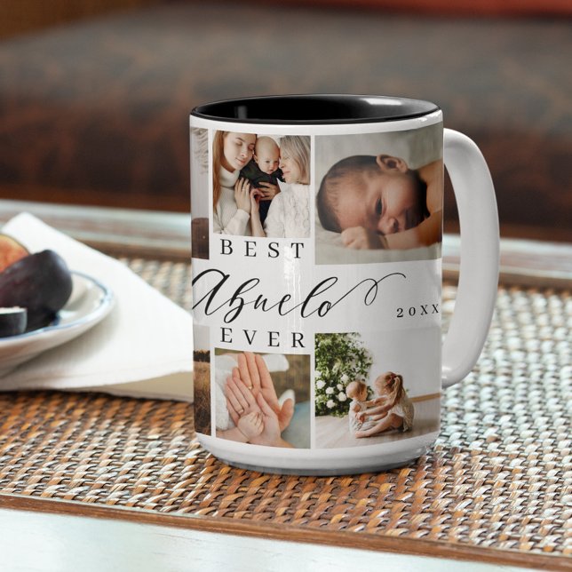 Beste Abuelo Ever Elegantes Script 8 Foto Collage Zweifarbige Tasse (Von Creator hochgeladen)