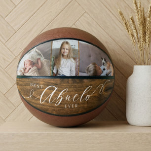 Beste Abuelo je Script Woodgrain FotoCollage Basketball