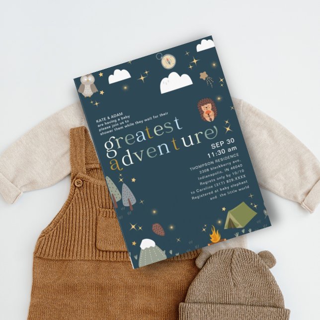 Beste Adventure Boy Navy Blue Baby Dusche Einladung (Von Creator hochgeladen)