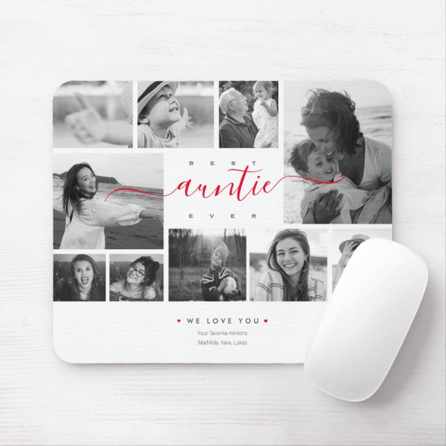 Beste AUNTEver Script Mutter's Day 10 Foto Collage Mousepad (Mit Mouse)