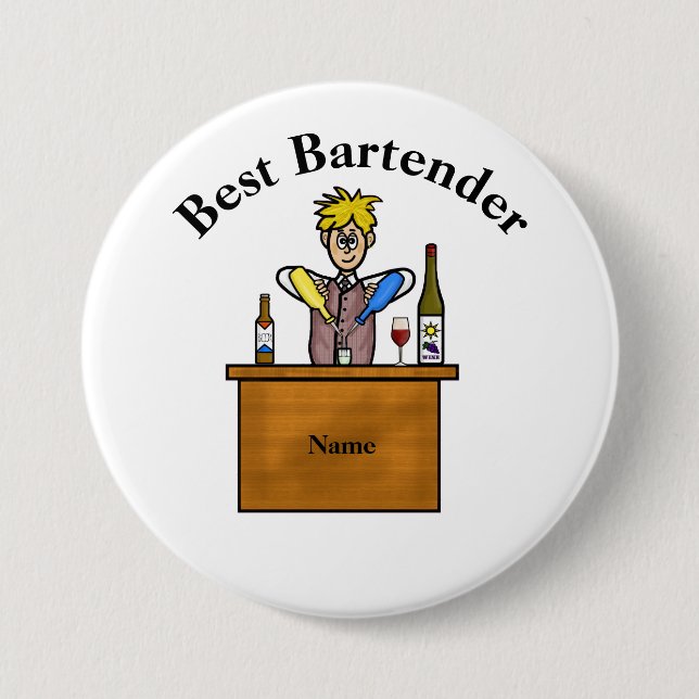 Beste Barkeeper-Taste - Cartoon Männlicher Barkeep Button (Vorderseite)