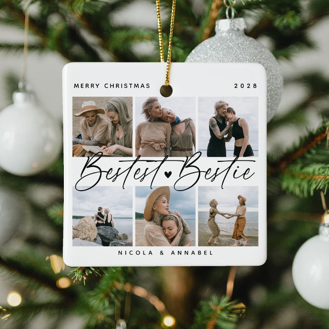 'Beste Bestie' Freunde Keepake Foto Collage halten Keramikornament (Von Creator hochgeladen)